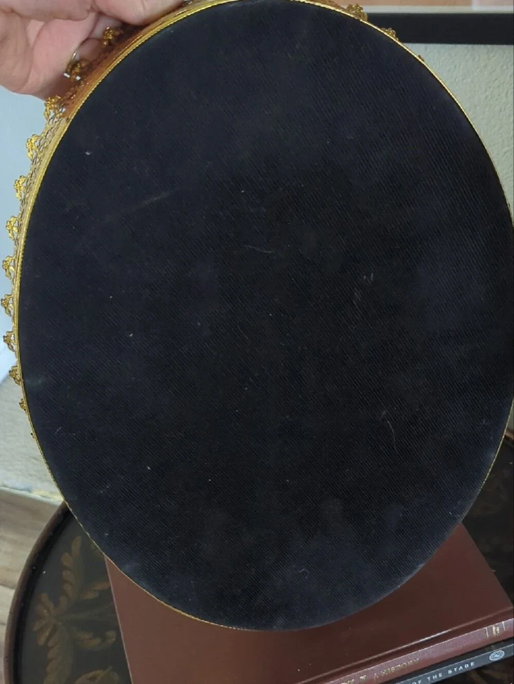 Vintage Ornate Gold Filigree Oval Mirror Vanity Tray